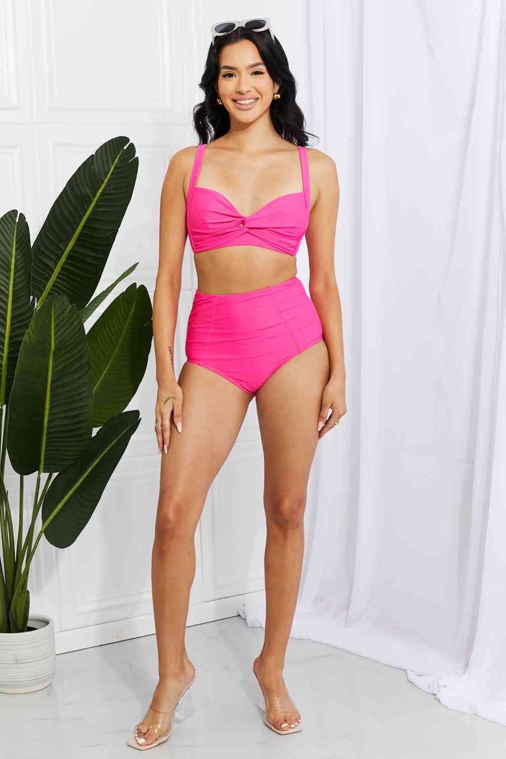 Bikini rosa de talle alto Take A Dip Twist de Marina West Swim