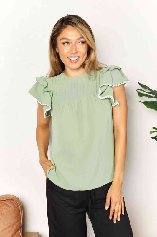 Blusa con mangas acampanadas y detalle plisado de Double Take