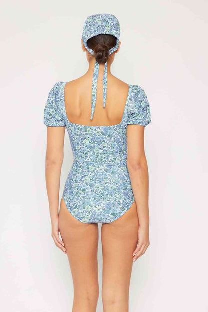 Traje de baño de una pieza en azul con mangas abullonadas Salty Air de Marina West Swim