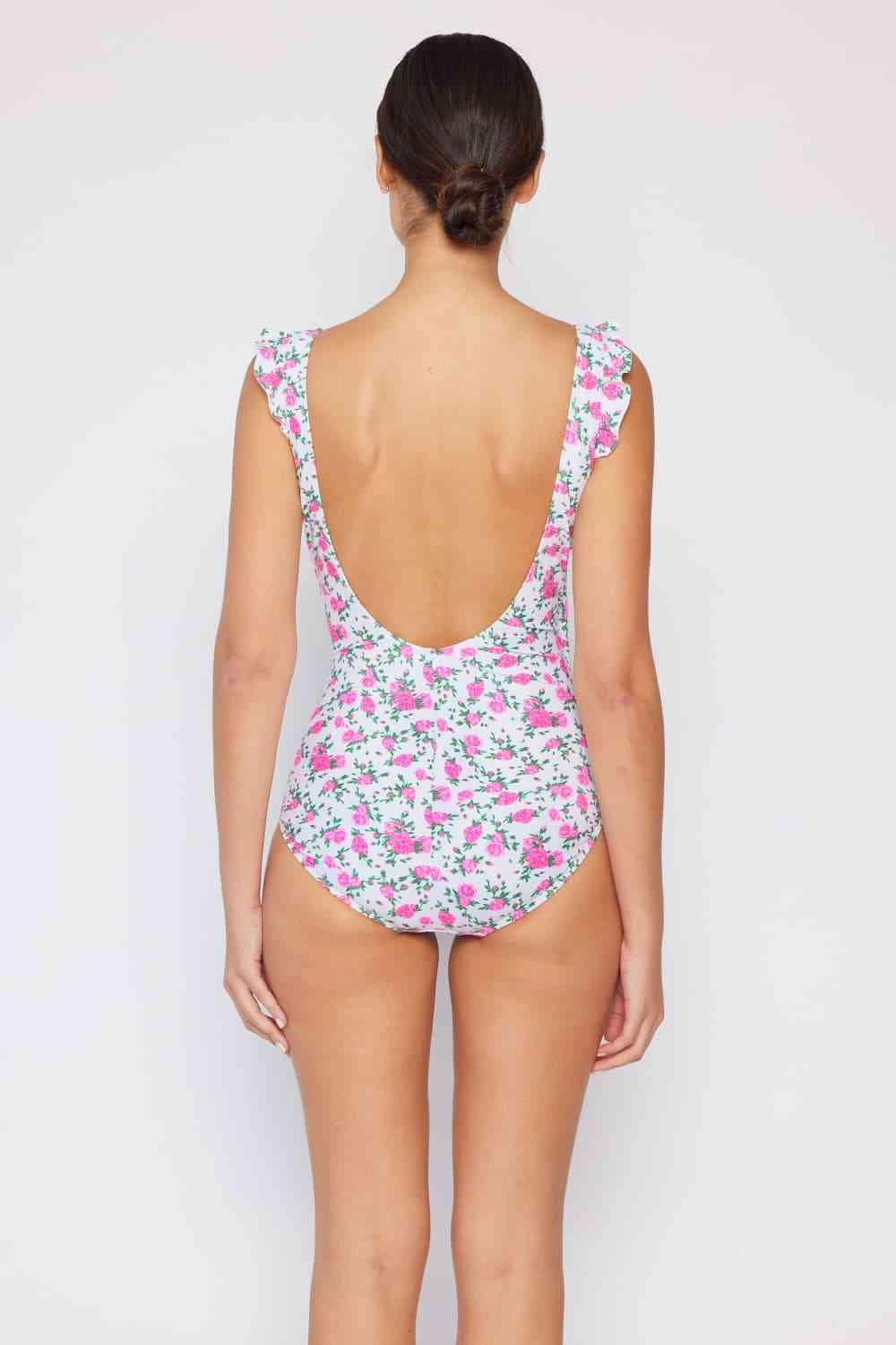 Marina West Swim Traje de baño de una pieza de tamaño completo con volantes y flotador sintético en rosas color blanquecino