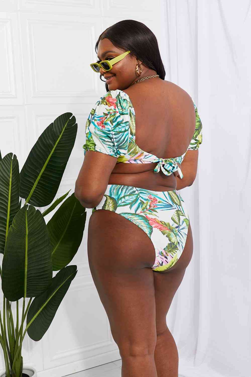 Bikini floral con mangas abullonadas Swim Vacay Ready de Marina West